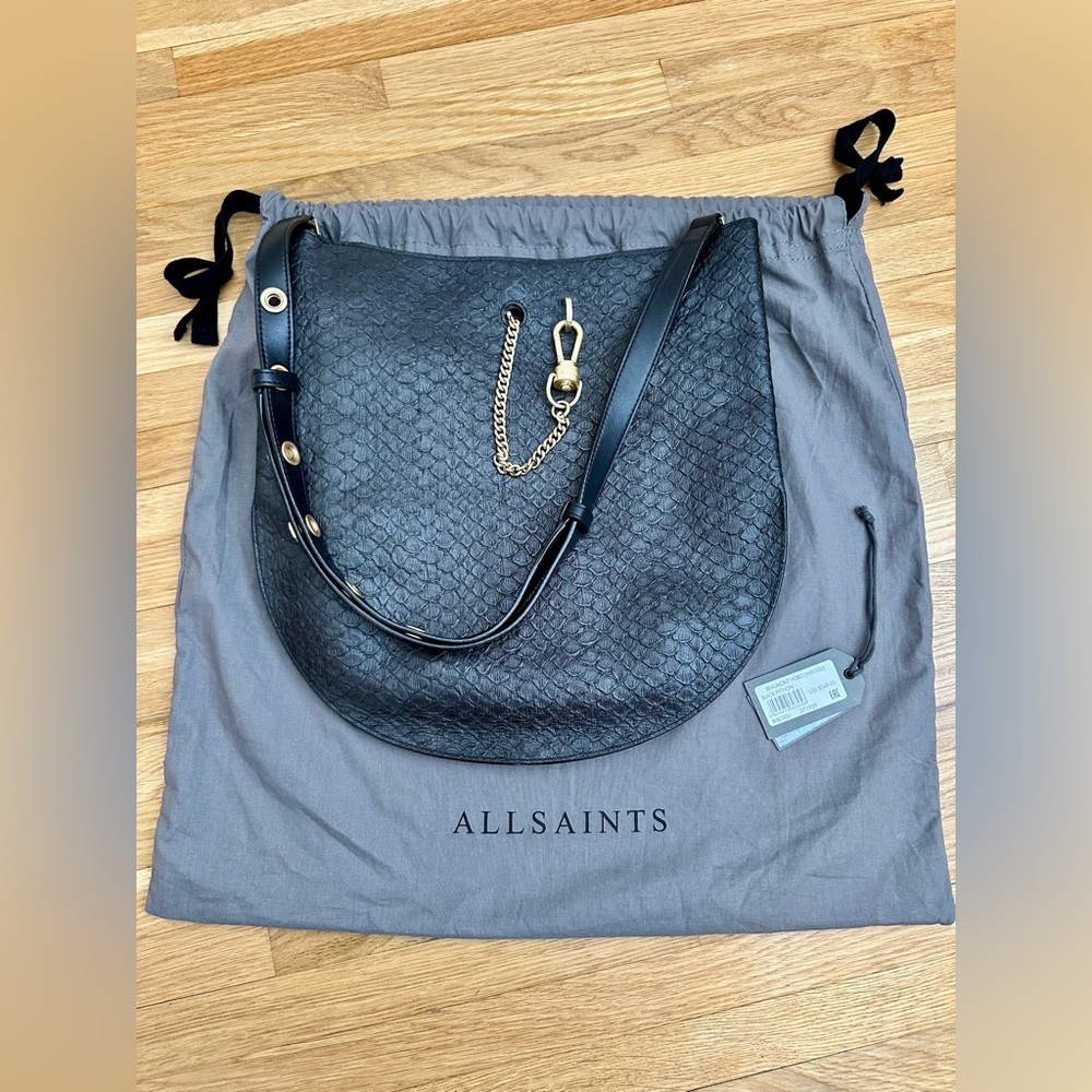 ALL SAINTS Beaumont Leather Hobo Bag Black